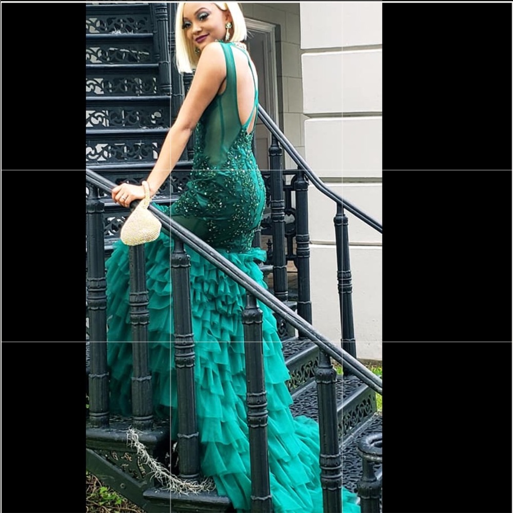 Hunter Green Prom Dress with Sequins + 20in Train